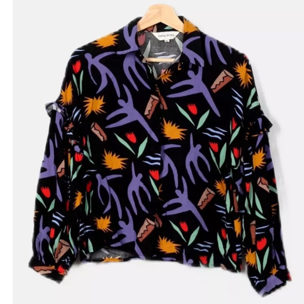Pepaloves bottoms down Oversized cropped blouse size S